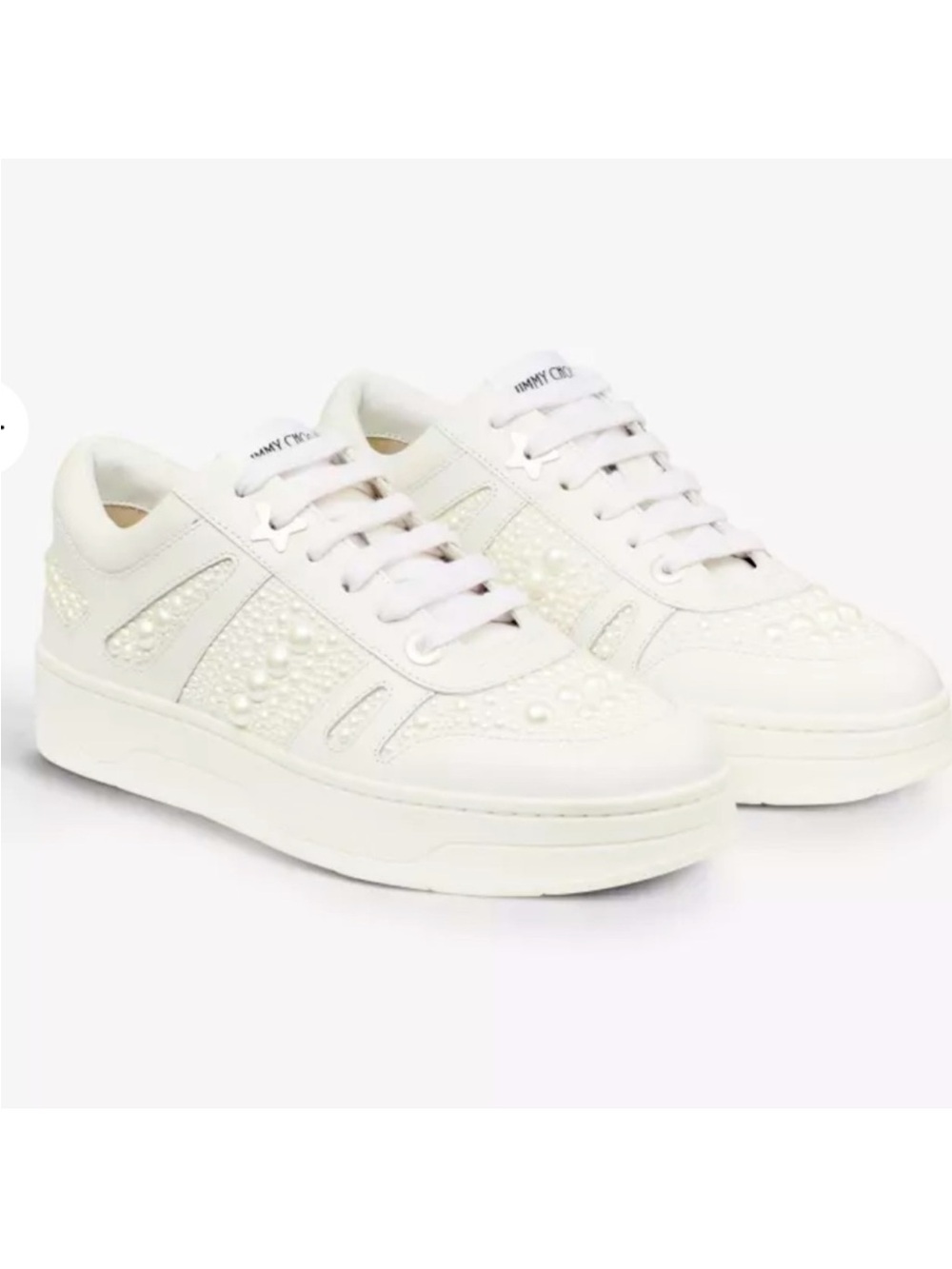 Jimmy Choo Hawaii Leather and Faux Pearl Sneakers